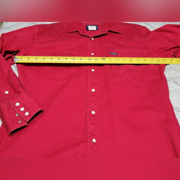 😎Host Pic😍VTG Men's Wrangler Denim Pearl Snap Brushpopper Size 15 1/2 X 33 - Picture 4 of 10